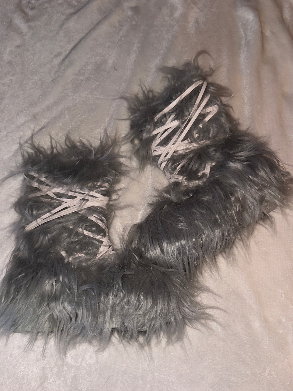 Dolls Kill WARP FAUX FUR BOOTS - GRAY